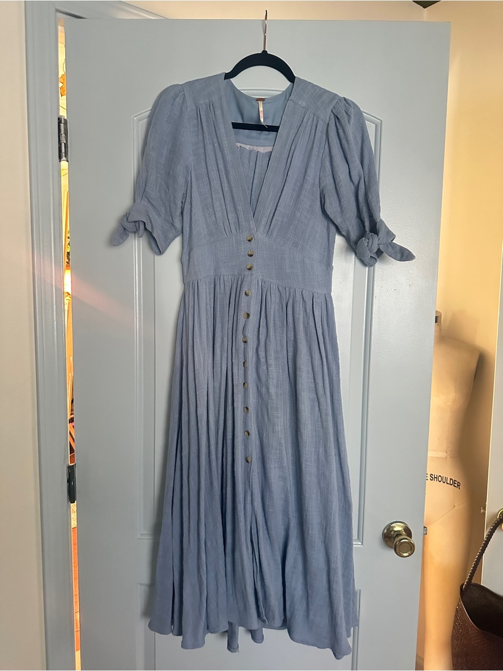 Free People Love of My Life Dusty Blue Button-Front Midi Dress